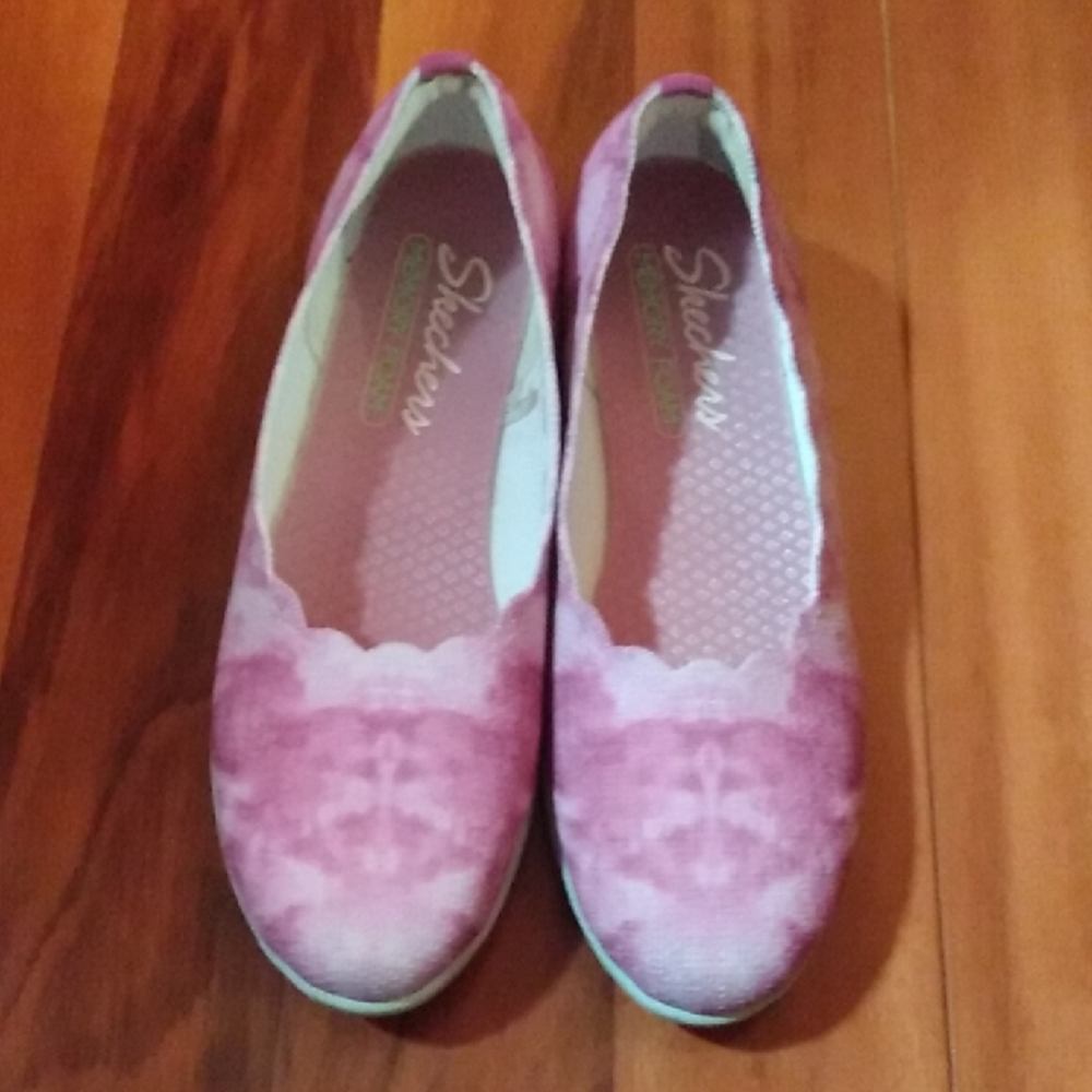 Skechers Sz 6 Memory Foam Cleo Flex Wedge Spellbind Pink Shibor Shoes